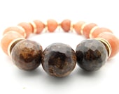 Orange Beaded Bracelet. Chocolate Bronzite Statement Jewelry, Fall Fashion,  Halloween Jewelry , Free Shipping