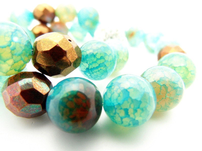 Swarovski Crystal Bead Bracelet with Chocolate Bronze Czech Glass and Blue Beads