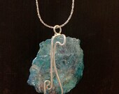 The Addison -  Aqua Aura Crystal  Silver Wire Wrap Metaphysical Unisex Necklace