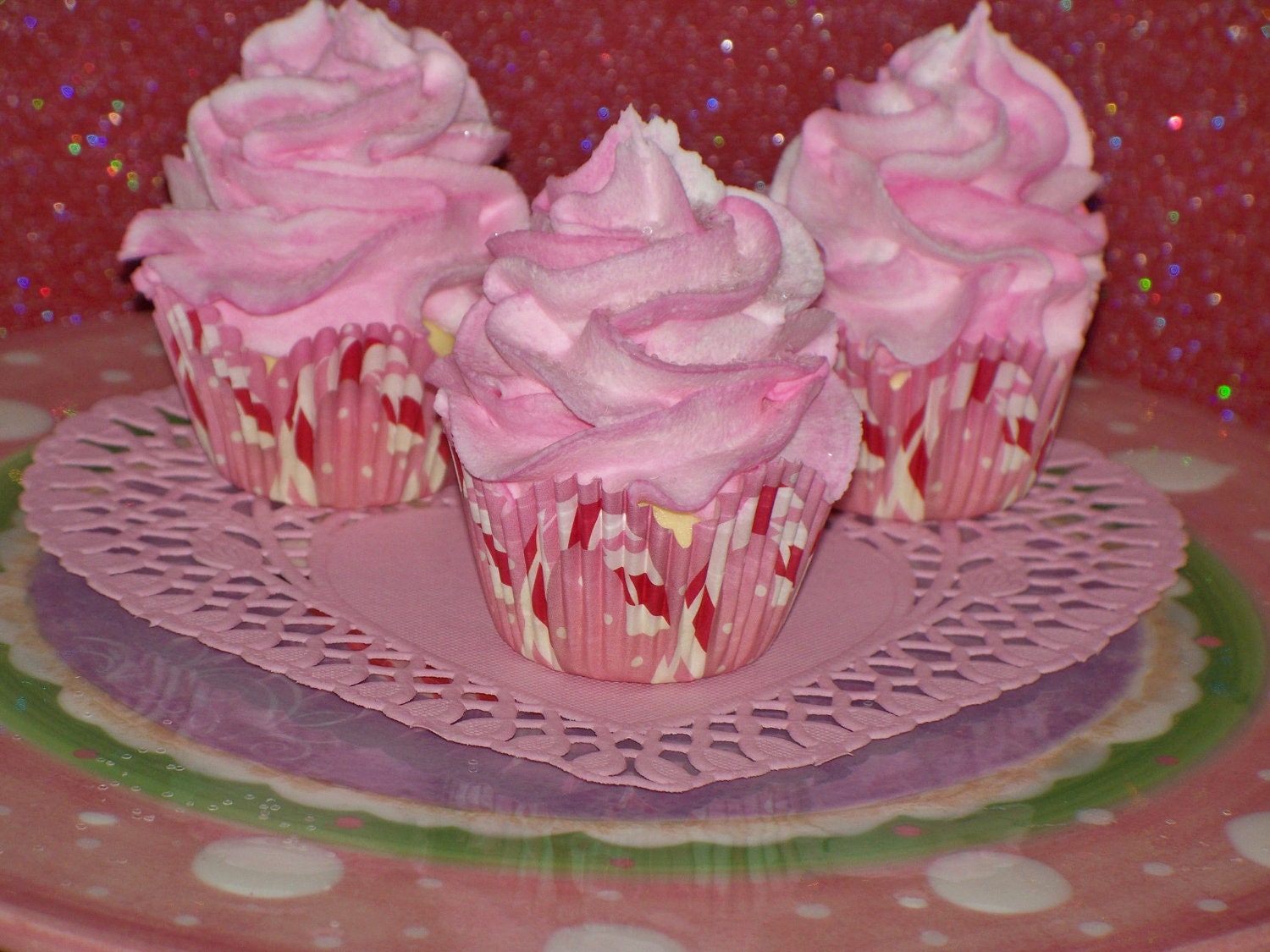 3 Original Pink Peppermint MINI Fake Cupcakes for Christmas Decor, Holiday Kitchen Display, Can be Made into Cupcake Ornaments, Secret Santa
