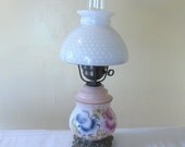 Vintage Hurricane 3 Way Satin Glass Lamp Hobnail Milkglass Shade - Shabby Chic - Cottage Chic