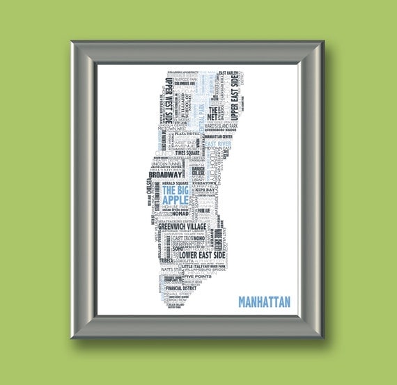 Manhattan Typography Map 8x10 Print
