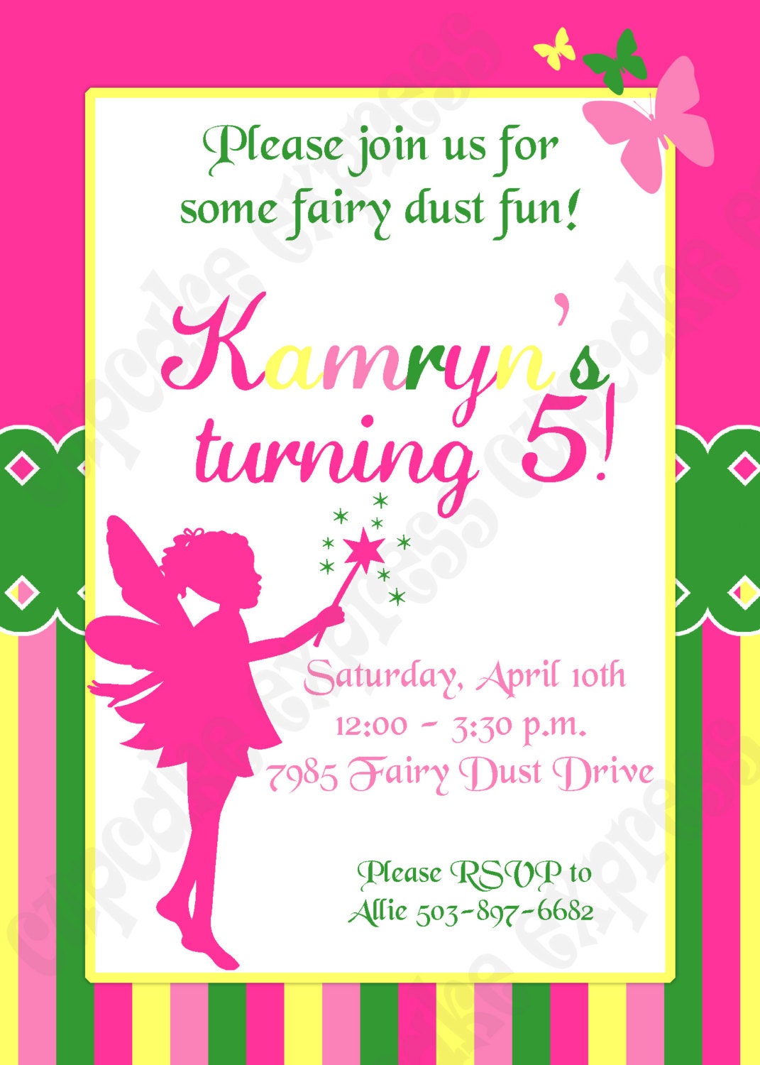 DIY Woodland Fairy Birthday Party PRINTABLE Invitation 5x7 4x6 pink green yellow GIRL Il_570xn