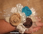 Burlap and Lace Wrist Corsages -customized wedding wristlets