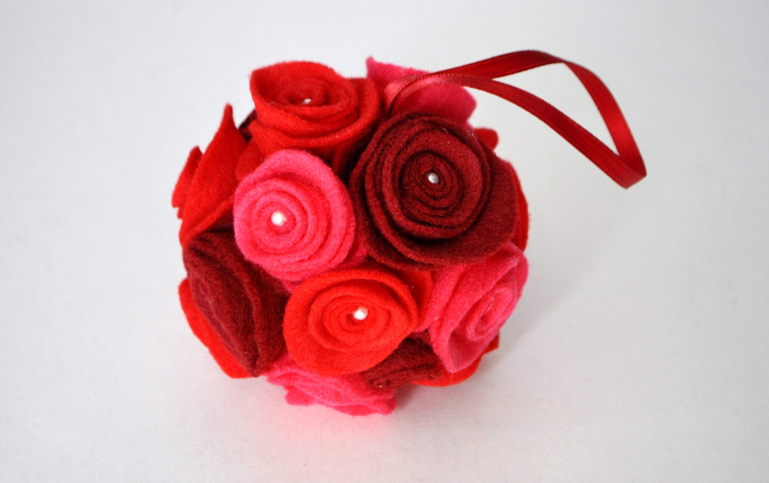 Red Flower Girl Pom Pom, Wedding Decoration, Christmas Holiday Ornament, Pink Burgundy,  "Splendidly Sara"