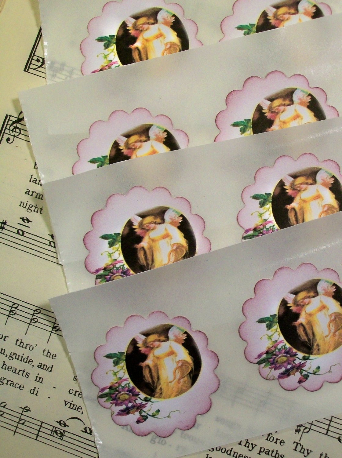 Stickers Angels and Daisies Religious Envelope Seals Vintage Inspired Set of 12