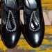 Vintage 50s black leather RHINESTONE MARY JANE heels size 7