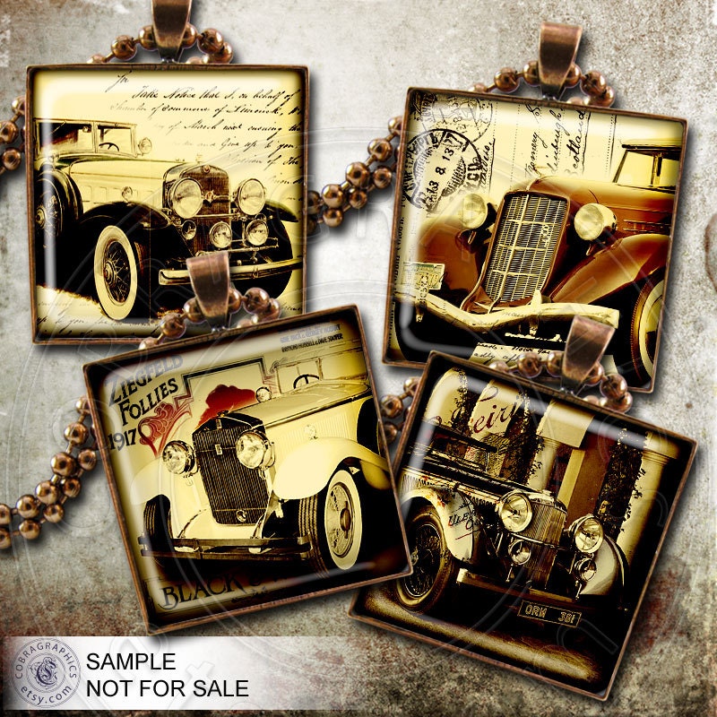 Old Car - Digital Collage Sheet CG-594 - 1.5x1.5 tiles for Scrapbooking, Jewelry Making, Crafts - Instant Download
