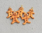 Set of 5 Gingerbread men ornaments golden ginger bread man Christmas holiday xmas party favors decor brown gifttags gift tags tag