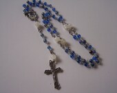 Handmade rosary, grey, blue, cream agate beads,  simple, great gift idea