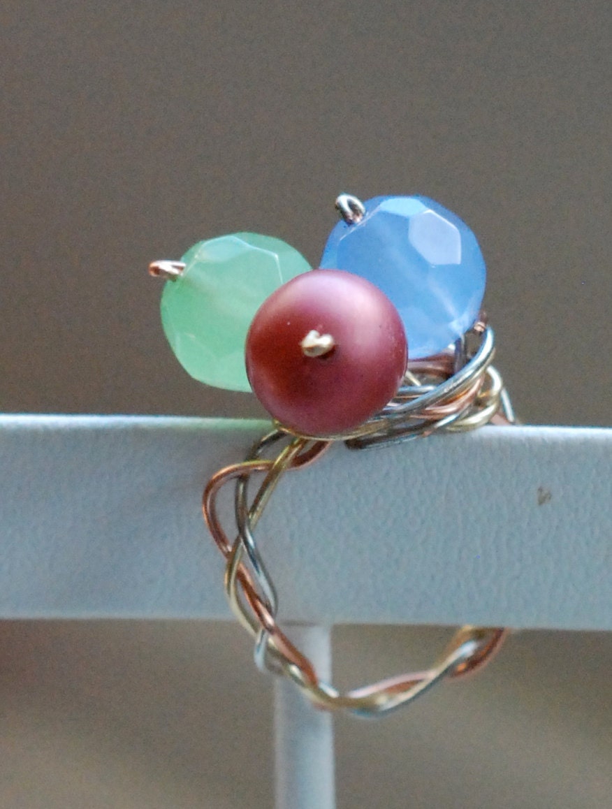 Cocktail Ring, Sparkle Ring, Wire Jewelry, Copper Jewelry, Silver Jewelry, Gold Jewelry, Pink Ring, Green Ring, Beaded Ring