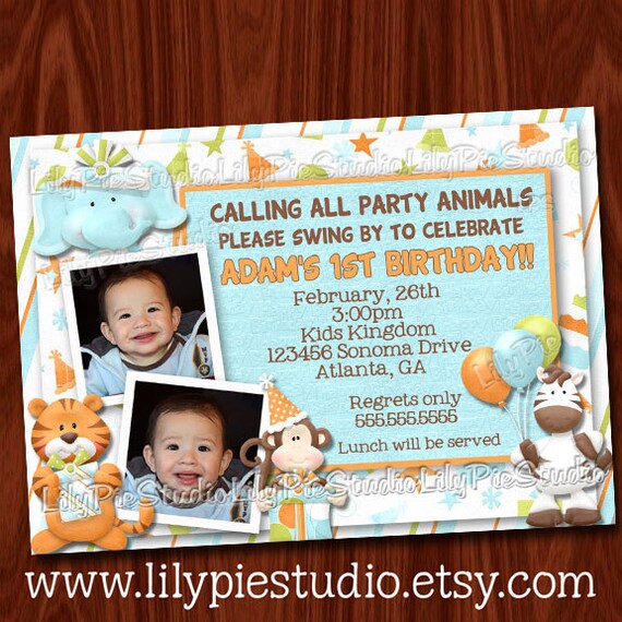 SALE Party Animals Photo Birthday Invitation PRINTABLE FILE Il_570xn