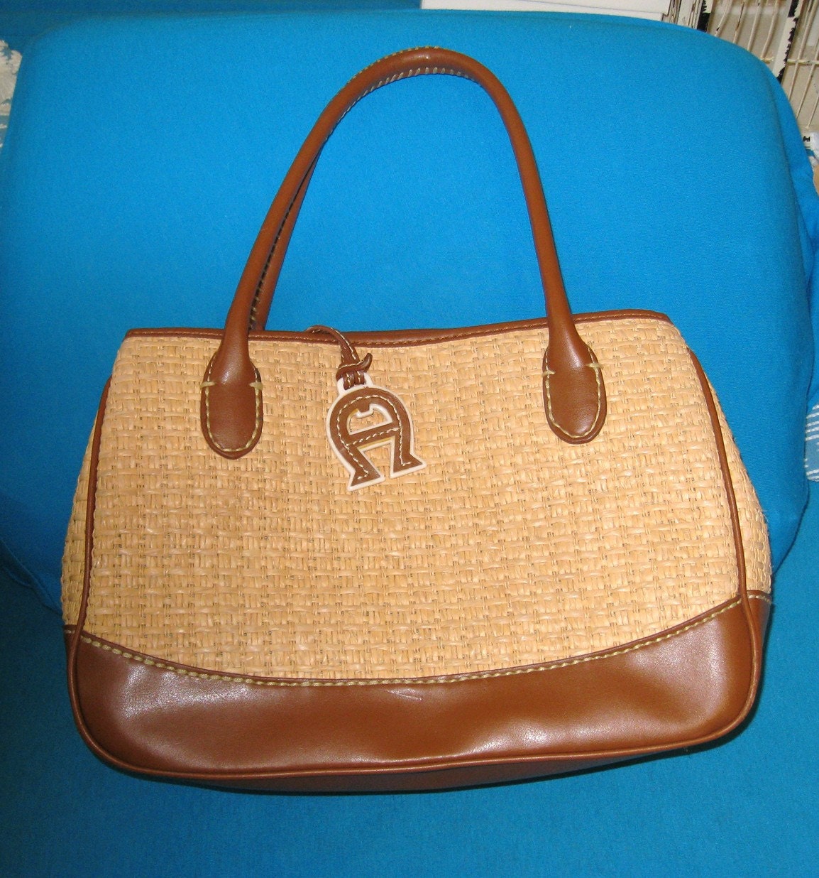 Large Vintage ETIENNE AIGNER  Straw Handbag / Very Nice Roomy Purse