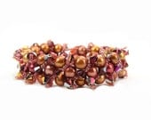 Freshwater Pearl Bracelet Burnt Orange Autumn Halloween Vintage Button