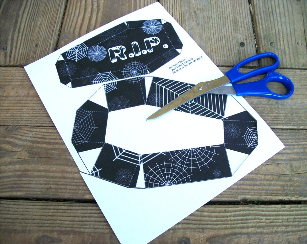 Large Coffin Box Printable Halloween Favor Spiderwebs RIP Goth Decoration Black and White Printable Gift Box Instant Download