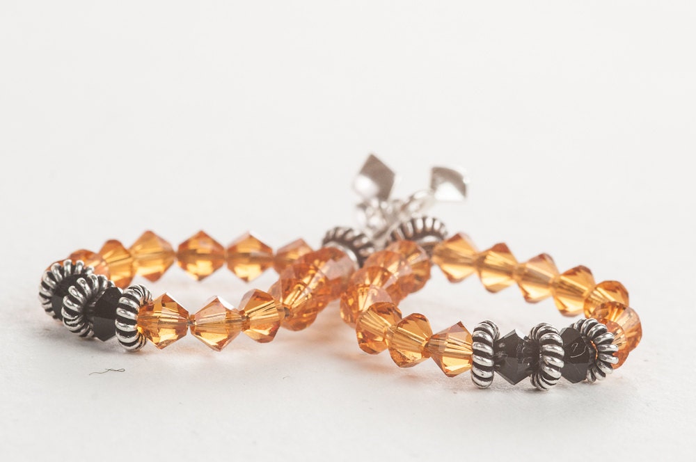 Hoop Earrings OOAK Black and Orange Swarovski Crystal Autumn Jewelry