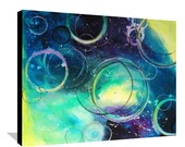 Abstract Bubble Painting Circles Blue and Yellow Bathroom Painting Original Purple and Green Painting on Stretched Canvas Wall Art 30x24 Day