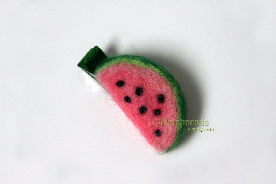Watermelon Hair Clip Barrette Needle Felted Wool Fruit Slice Toddler