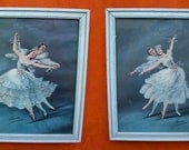 Pair of Framed Vintage 50s Ballerina Ballet Dancing Costumed Couple Wall Art, Carina