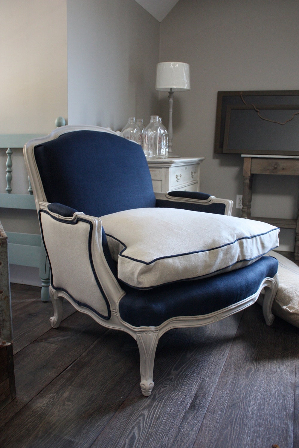 Louis XV style French Bergere duo of linens
