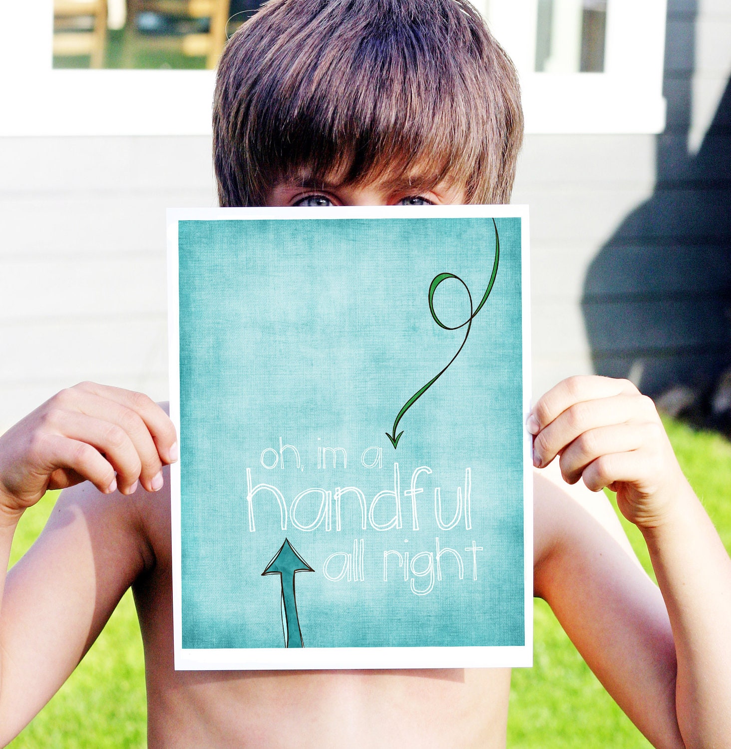 Oh I'm a Handful All Right - Funny Humor Sarcastic Snarky Modern Digital Art Print - Little Boy Girl Aqua Blue Arrow Nursery