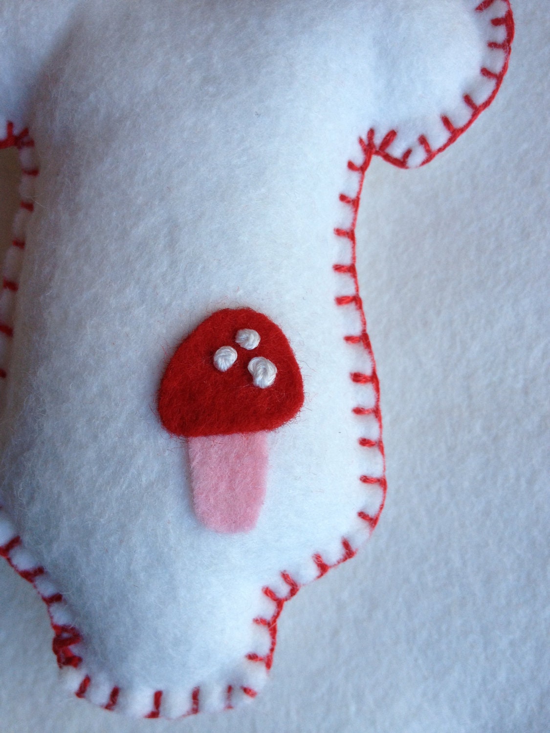 Baby's first Christmas ornament, nursery decor gift tag white onesie with red trim and a tiny mushroom  Mother's Day new mom 