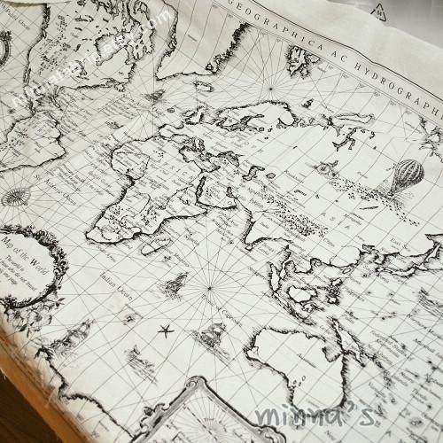 Linen Cotton Blended Fabric - Map Of The World - (57in x 29in) - LF081