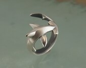 hammerhead  shark ring , silver.  pick your finish and eye color