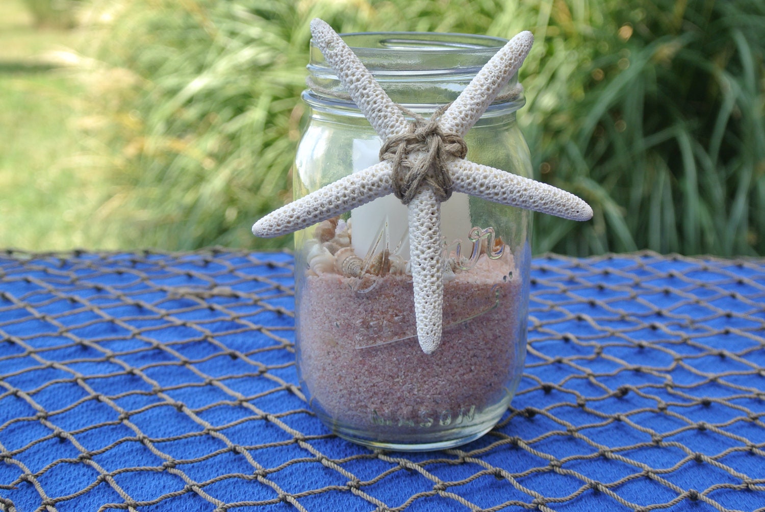 Beach Wedding Centerpiece,  Decorations, Starfish Candle Hurricane, Party Decor 3 piece