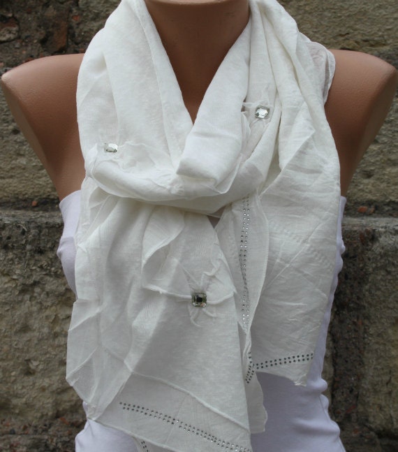 White - Shawl Scarf -  Cowl fatwoman - Bridesmaids Gifts