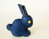 Dark Blue Felted Bunny Rabbit Toy -- Unique animal soft sculpture -- Ecofriendly felt animal