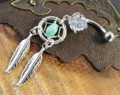 Belly Button Ring Turquoise Dream Catcher