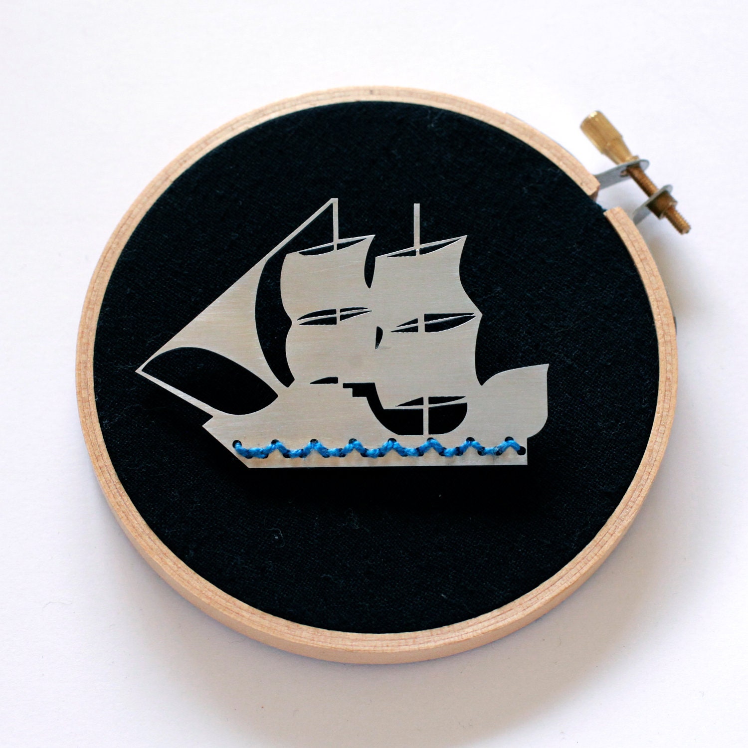 The Ship - Stainless Steel and Cotton brooch