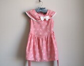 Vintage Girls Dress - Pink Coral Seashell Print with Sailor Collar - Cotton GIrls Dress for Beach, Day Dress