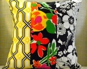 18 x 18 Pillow Cover - Vintage '70s Floral Patchwork - White, Black, Yellow, Pink & Green