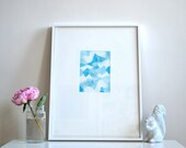 Light blue limited edition etching art print. Geometric abstract fine art.