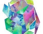 MOVES ME abstract geometric watercolor digital art print in green, blue, yellow and pink