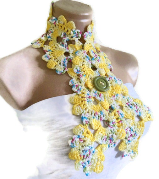 Crocheted  yellow  Lace Neckwarmer,scarf,fashion,gift, valentine, summer trends, fashion, 2012