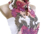 Crocheted Multi Color Bamboo Lace Neckwarmer,scarf,fashion,gift, valentine,  winter trends, fashion, 2012