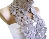 Crocheted Neutral Oatmeal, Lace Scarf,100 % cashmere, fashion,Holiday Accessories,Valentines day, unique gift