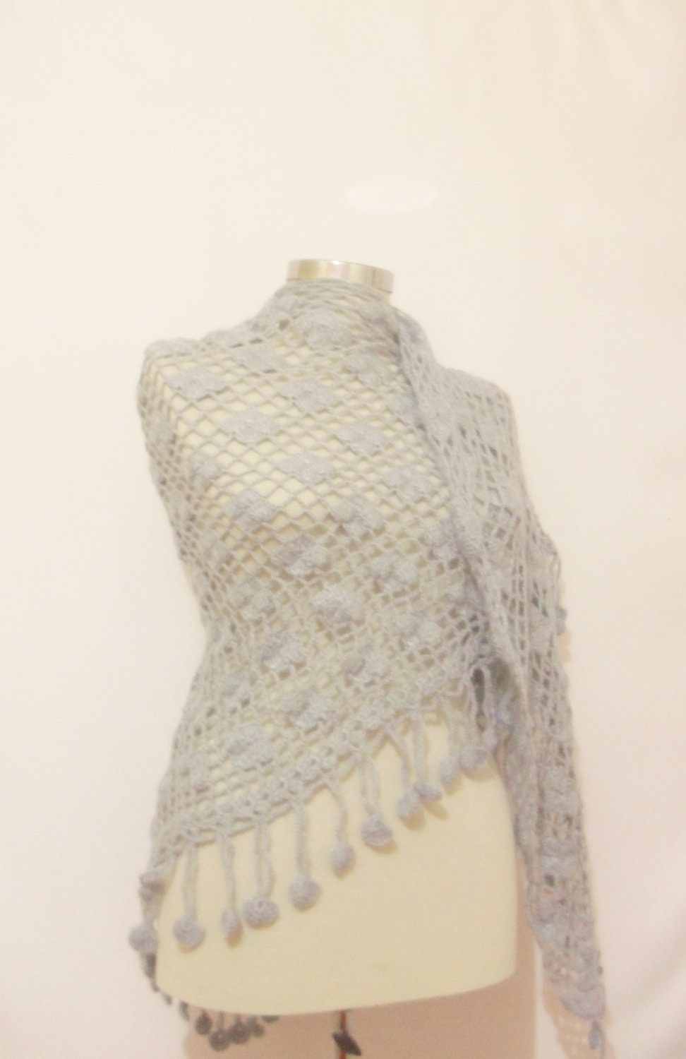 Free ship Bridesmaid Wedding Bridal light gray triangle, collar, bonnet, shawl, hot, bride, gift, accessory, crochet ON FRE