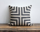 Doha metallic gunmetal & natural hand printed organic hemp pillow cover 20x20