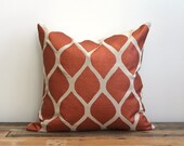 Aya decorative pillow cover hand printed in metallic copper on natural ecru organic hemp 20x20