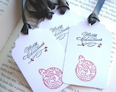Merry Christmas Red and Black Ornament Christmas Holiday Gift Tag Labels// Set of 10