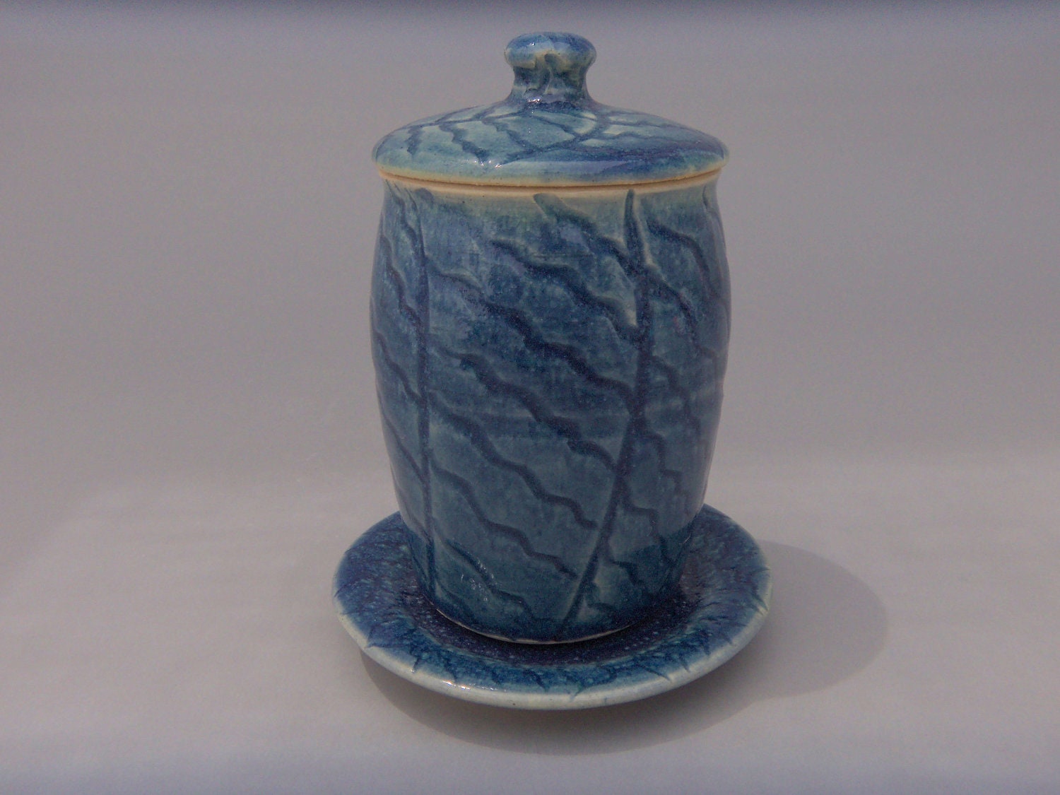 Blue Stoneware Honey Jar