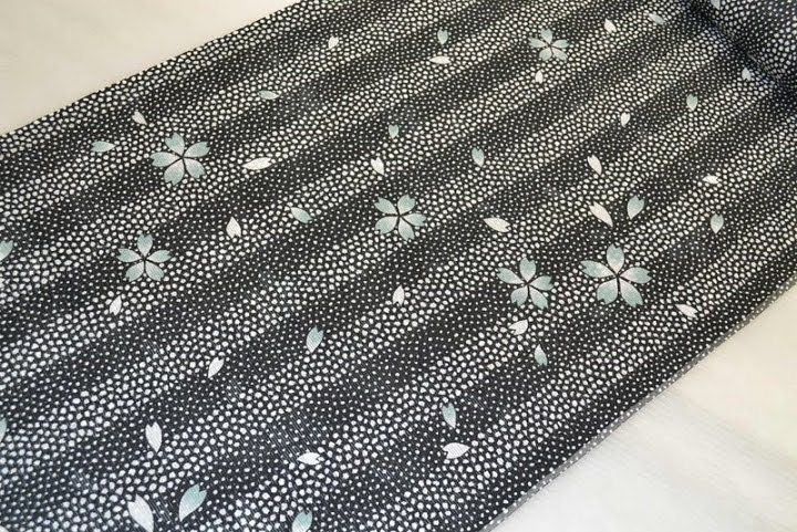 Japanese kimono fabric bolt with sakura flowers