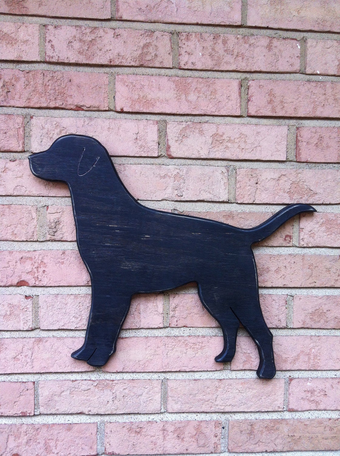 Large Wooden Black Dog wall decor. Labrador distressed preppy decor.