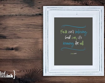 Wall Art (LifePrints) - Knowing He Will (grey, green, teal, white) Isaiah 26:4 - 8 x 10 Print