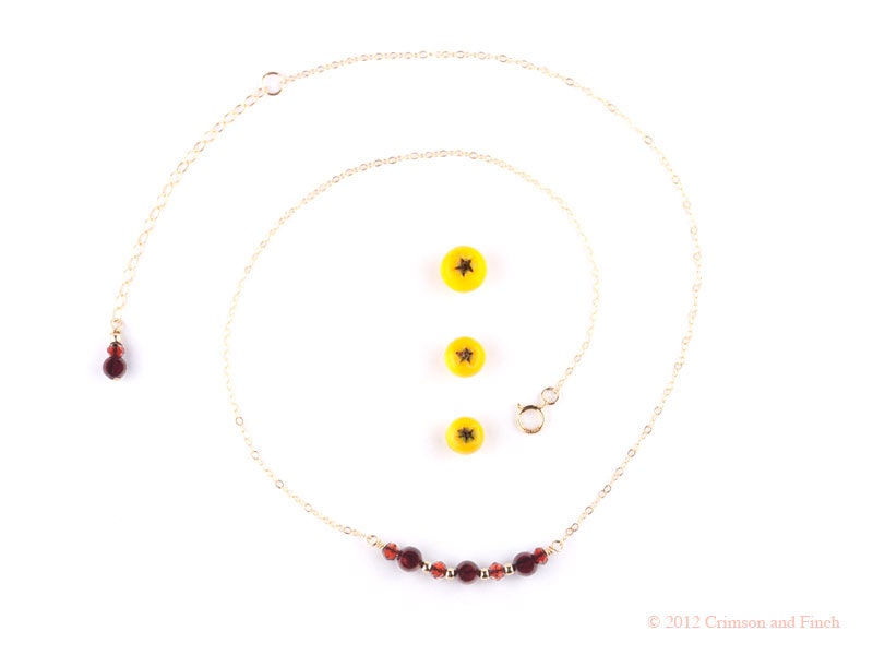 Gold burgundy wine garnet necklace " Granita "