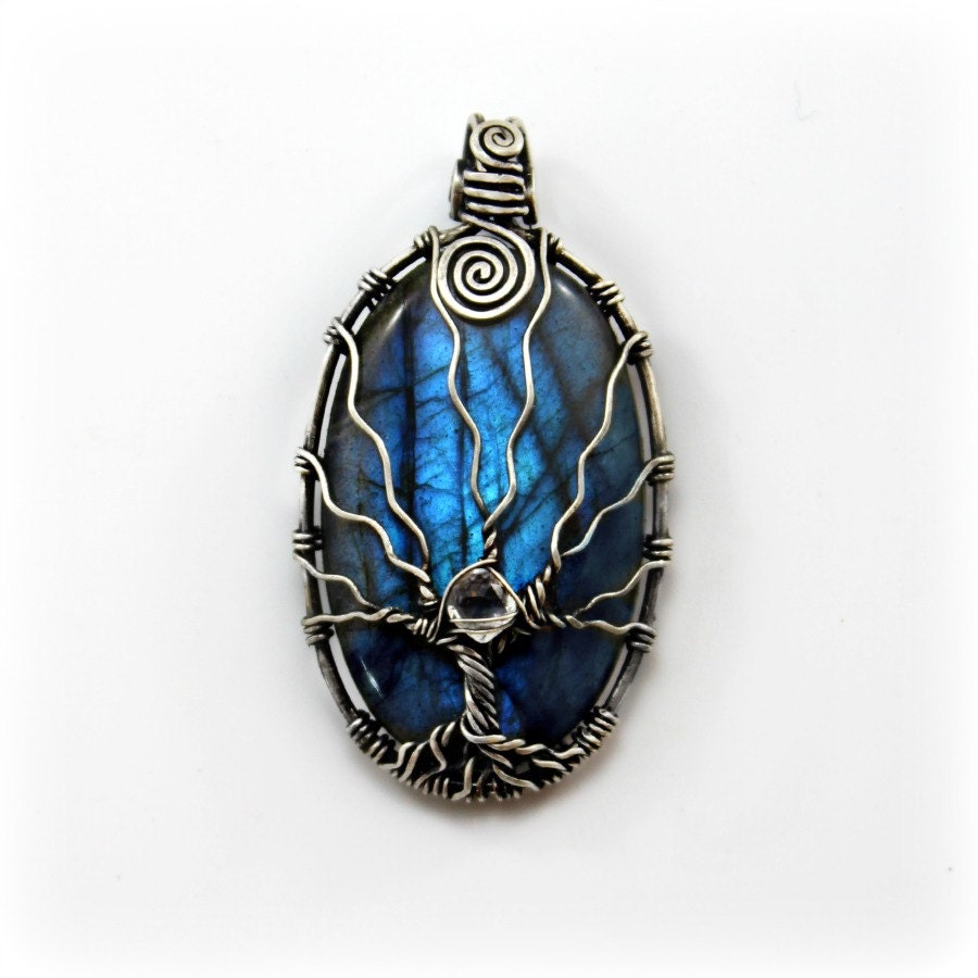 Labradorite tree of life pendant, sterling silver and Quartz, natural gemstones